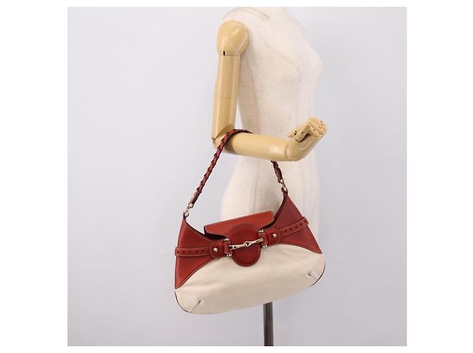 Borsa a tracolla GUCCI Horsebit Canvas Ivory Gold 137592 Auth BA15852A - vista 24