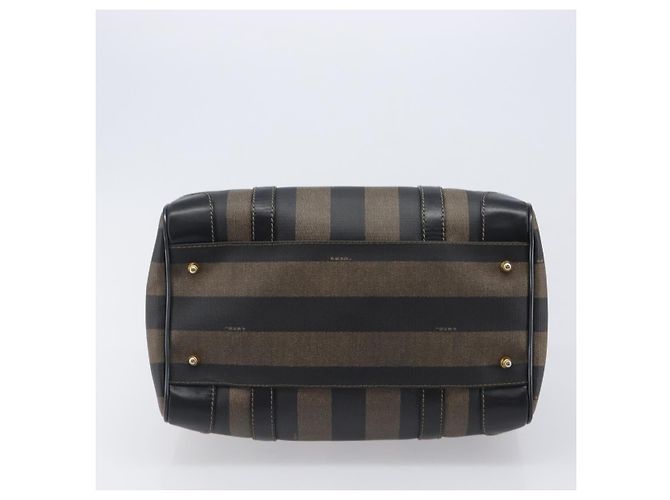 Pequin Sac à main FENDI Pecan Canvas PVC Noir Marron Auth ep16390 - vue 11