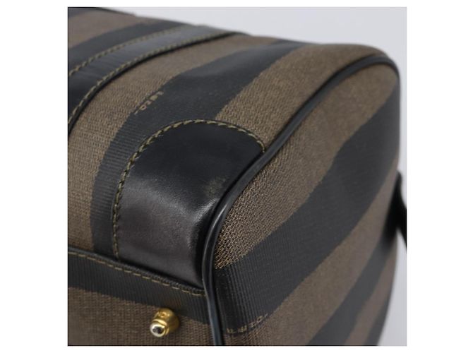 Pequin Sac à main FENDI Pecan Canvas PVC Noir Marron Auth ep16390 - vue 12