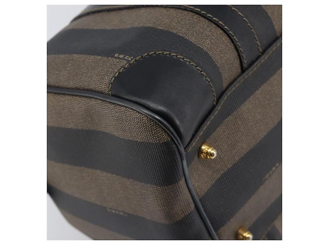 Pequin Sac à main FENDI Pecan Canvas PVC Noir Marron Auth ep16390 - vue 13