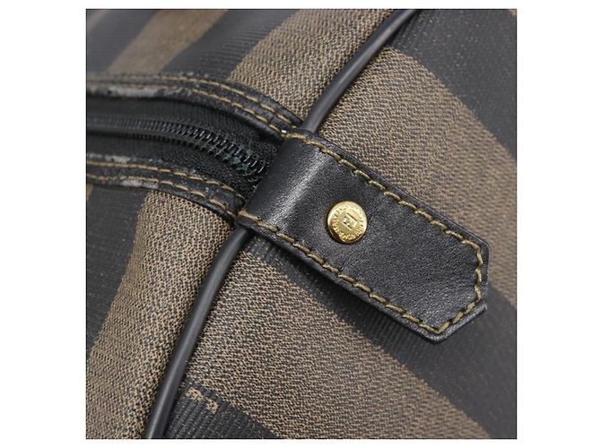 Pequin Sac à main FENDI Pecan Canvas PVC Noir Marron Auth ep16390 - vue 18