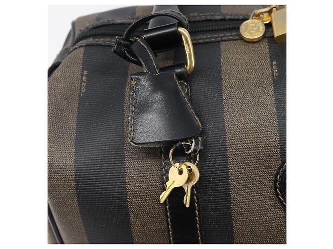 Pequin Sac à main FENDI Pecan Canvas PVC Noir Marron Auth ep16390 - vue 19