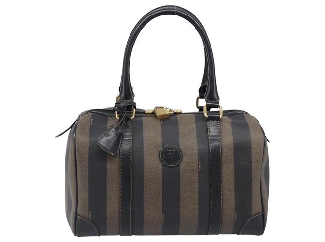 Pequin Sac à main FENDI Pecan Canvas PVC Noir Marron Auth ep16390 - vue 2
