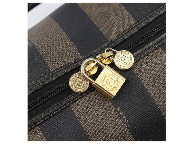 Pequin Sac à main FENDI Pecan Canvas PVC Noir Marron Auth ep16390 - vue 20