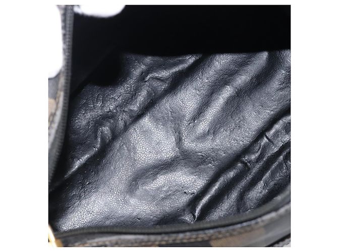 Pequin Sac à main FENDI Pecan Canvas PVC Noir Marron Auth ep16390 - vue 22