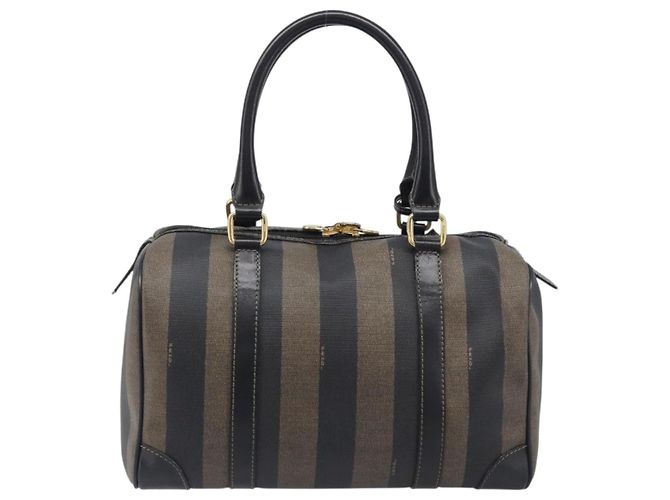 Pequin Sac à main FENDI Pecan Canvas PVC Noir Marron Auth ep16390 - vue 3
