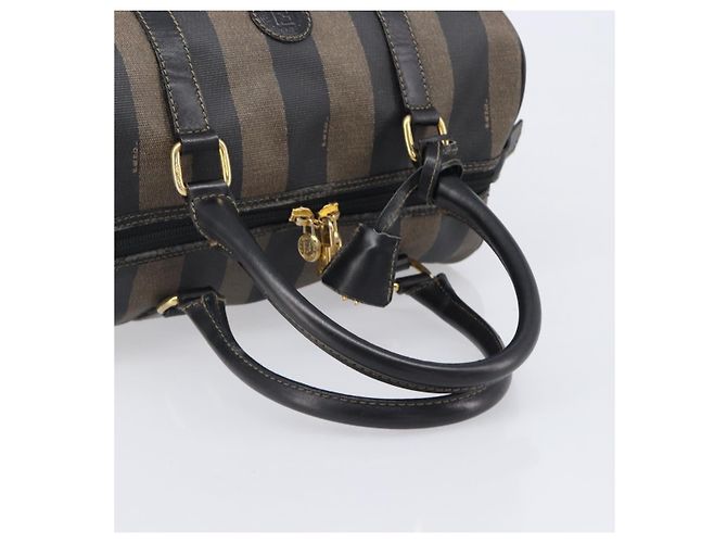 Pequin Sac à main FENDI Pecan Canvas PVC Noir Marron Auth ep16390 - vue 9