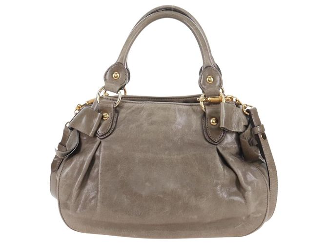 Borsa Miu Miu Vitellolux in pelle 2way marrone tono oro Auth 208116V - vista 3
