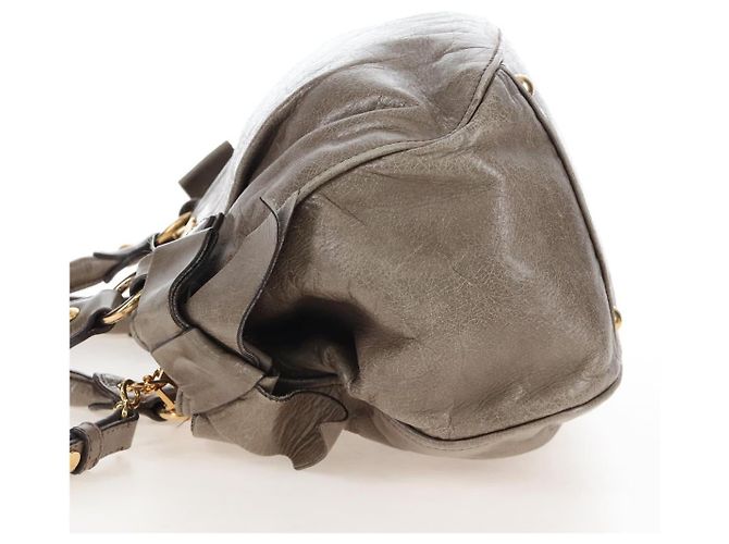 Borsa Miu Miu Vitellolux in pelle 2way marrone tono oro Auth 208116V - vista 4