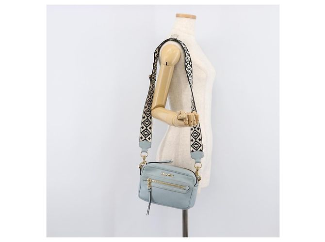 Borsa a tracolla Miu Miu Madras in pelle azzurro tono oro Auth 208156V - vista 29