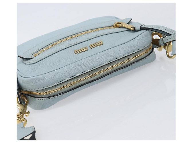 Borsa a tracolla Miu Miu Madras in pelle azzurro tono oro Auth 208156V - vista 6