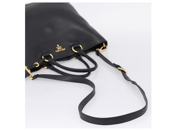 Borsa Tote PRADA in pelle 2way Nero Oro Auth yk21027V D'oro - vista 10