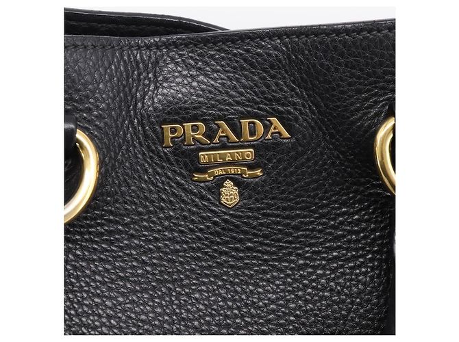 Borsa Tote PRADA in pelle 2way Nero Oro Auth yk21027V D'oro - vista 19