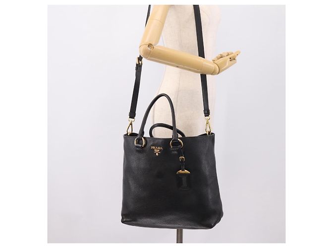 Borsa Tote PRADA in pelle 2way Nero Oro Auth yk21027V D'oro - vista 29