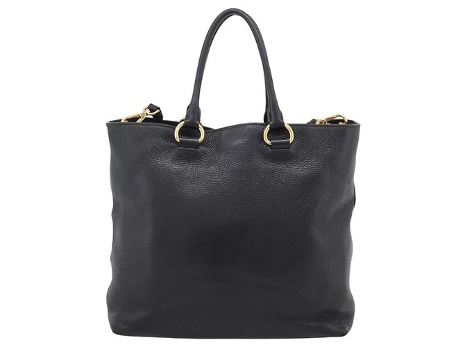 Borsa Tote PRADA in pelle 2way Nero Oro Auth yk21027V D'oro - vista 3