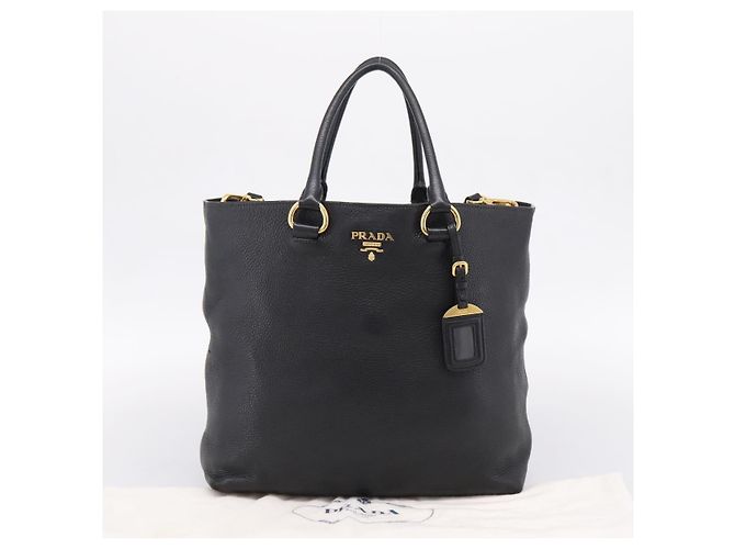 Borsa Tote PRADA in pelle 2way Nero Oro Auth yk21027V D'oro - vista 30