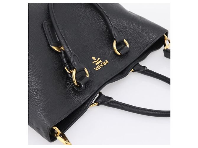 Borsa Tote PRADA in pelle 2way Nero Oro Auth yk21027V D'oro - vista 6