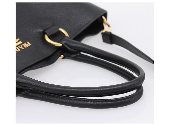 Borsa Tote PRADA in pelle 2way Nero Oro Auth yk21027V D'oro - vista 7