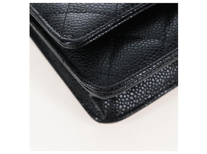 Portafoglio a Spalla CHANEL Matelasse con Catena in Pelle Caviar Nero Oro CC Auth 200576SM - vista 11