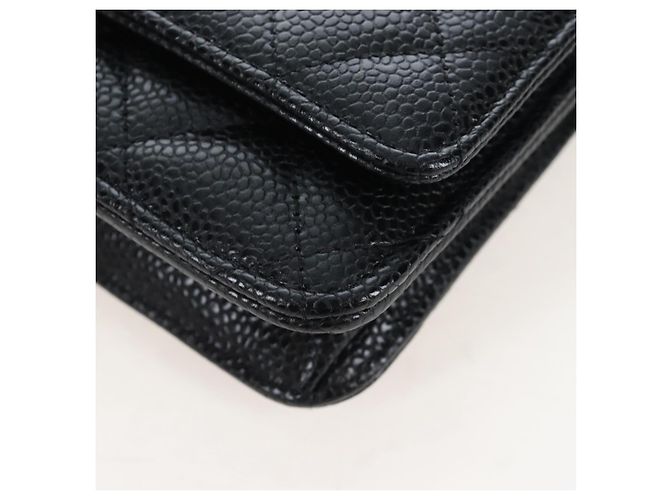 Portafoglio a Spalla CHANEL Matelasse con Catena in Pelle Caviar Nero Oro CC Auth 200576SM - vista 12
