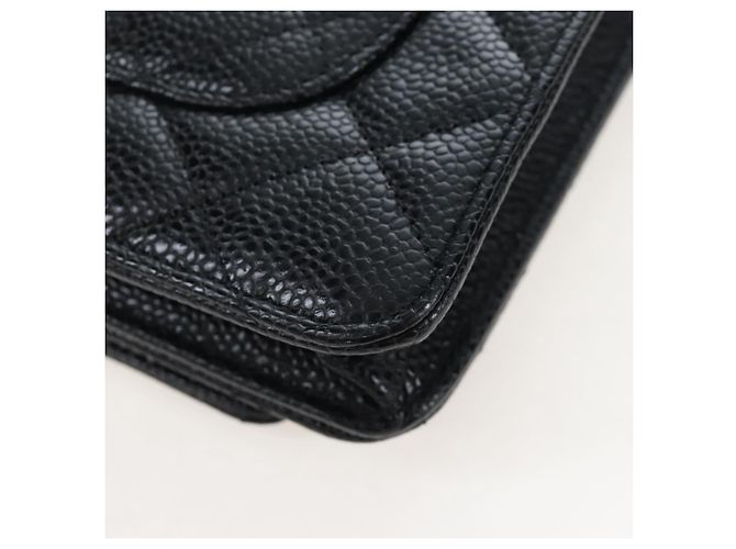 Portafoglio a Spalla CHANEL Matelasse con Catena in Pelle Caviar Nero Oro CC Auth 200576SM - vista 13