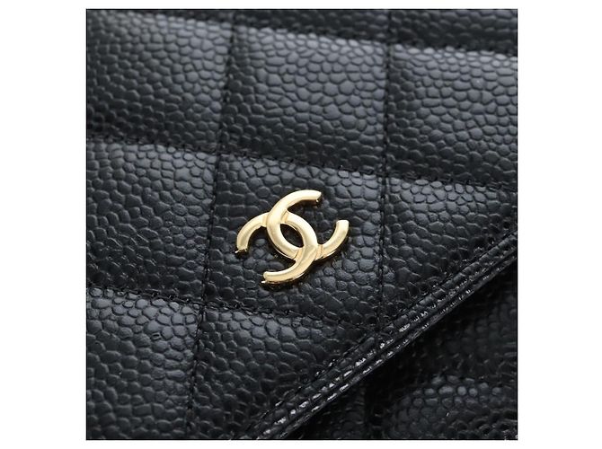 Portafoglio a Spalla CHANEL Matelasse con Catena in Pelle Caviar Nero Oro CC Auth 200576SM - vista 15