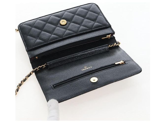 Portafoglio a Spalla CHANEL Matelasse con Catena in Pelle Caviar Nero Oro CC Auth 200576SM - vista 16
