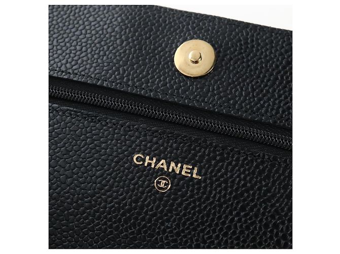 Portafoglio a Spalla CHANEL Matelasse con Catena in Pelle Caviar Nero Oro CC Auth 200576SM - vista 17