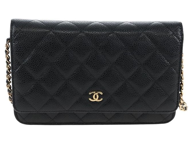 Portafoglio a Spalla CHANEL Matelasse con Catena in Pelle Caviar Nero Oro CC Auth 200576SM - vista 2