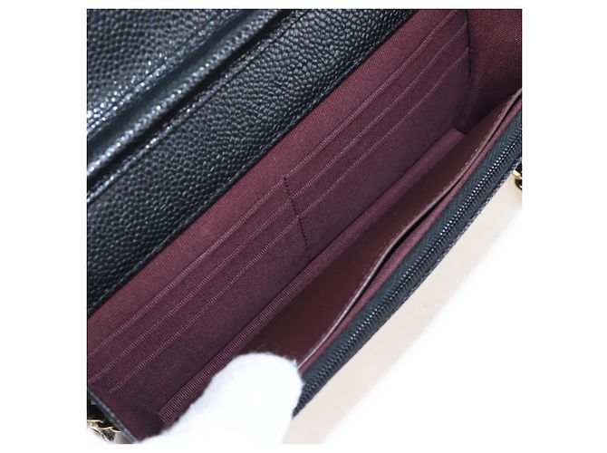 Portafoglio a Spalla CHANEL Matelasse con Catena in Pelle Caviar Nero Oro CC Auth 200576SM - vista 20