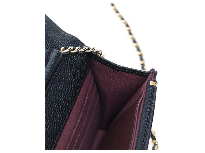 Portafoglio a Spalla CHANEL Matelasse con Catena in Pelle Caviar Nero Oro CC Auth 200576SM - vista 21