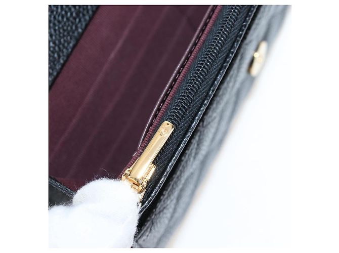 Portafoglio a Spalla CHANEL Matelasse con Catena in Pelle Caviar Nero Oro CC Auth 200576SM - vista 23