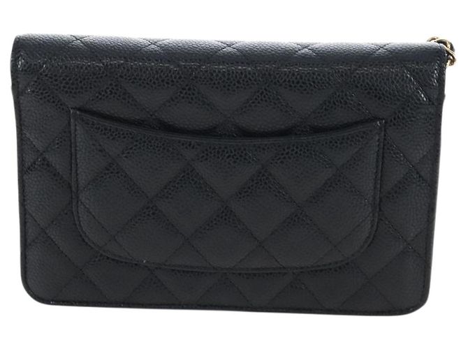Portafoglio a Spalla CHANEL Matelasse con Catena in Pelle Caviar Nero Oro CC Auth 200576SM - vista 3