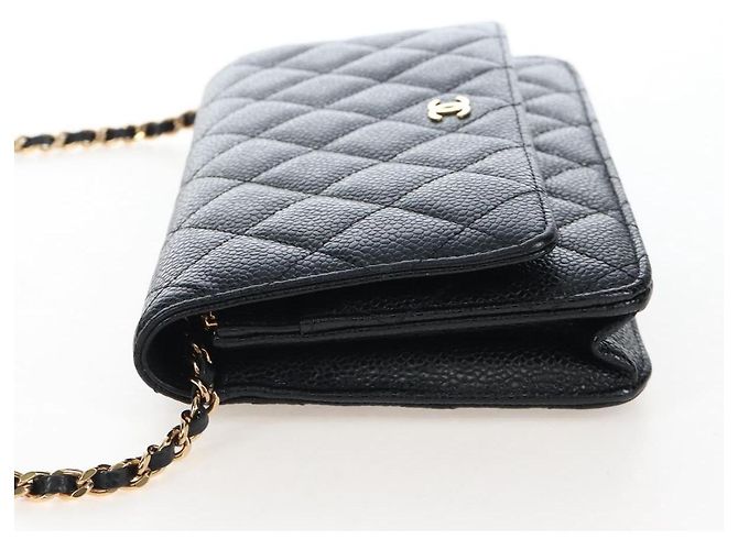 Portafoglio a Spalla CHANEL Matelasse con Catena in Pelle Caviar Nero Oro CC Auth 200576SM - vista 4