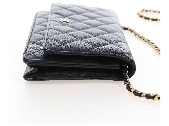 Portafoglio a Spalla CHANEL Matelasse con Catena in Pelle Caviar Nero Oro CC Auth 200576SM - vista 5