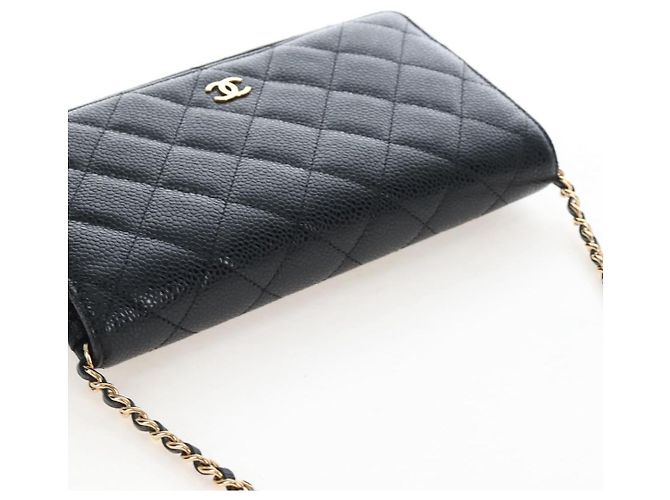 Portafoglio a Spalla CHANEL Matelasse con Catena in Pelle Caviar Nero Oro CC Auth 200576SM - vista 6