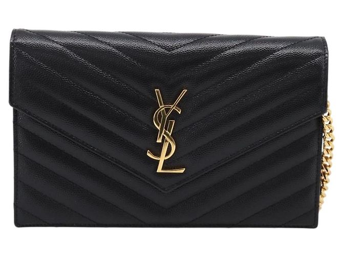 Autre Marque Borsa a tracolla con catena Saint Laurent in pelle nera e oro Auth BA15862M Nero D'oro - vista 2