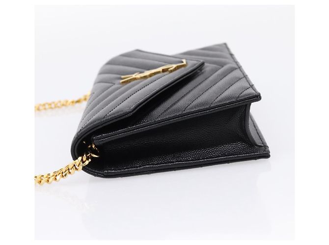Autre Marque Borsa a tracolla con catena Saint Laurent in pelle nera e oro Auth BA15862M Nero D'oro - vista 4
