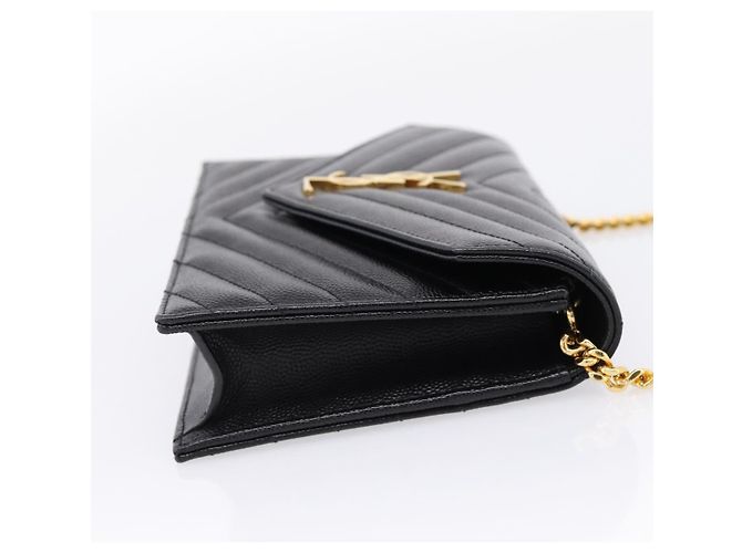 Autre Marque Borsa a tracolla con catena Saint Laurent in pelle nera e oro Auth BA15862M Nero D'oro - vista 5