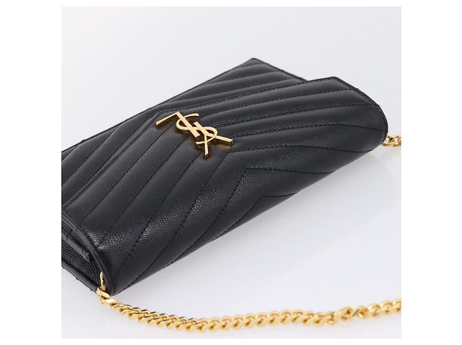 Autre Marque Borsa a tracolla con catena Saint Laurent in pelle nera e oro Auth BA15862M Nero D'oro - vista 6