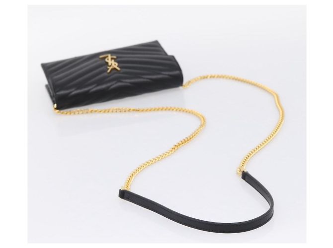 Autre Marque Borsa a tracolla con catena Saint Laurent in pelle nera e oro Auth BA15862M Nero D'oro - vista 7