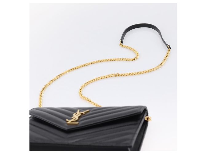 Autre Marque Borsa a tracolla con catena Saint Laurent in pelle nera e oro Auth BA15862M Nero D'oro - vista 8