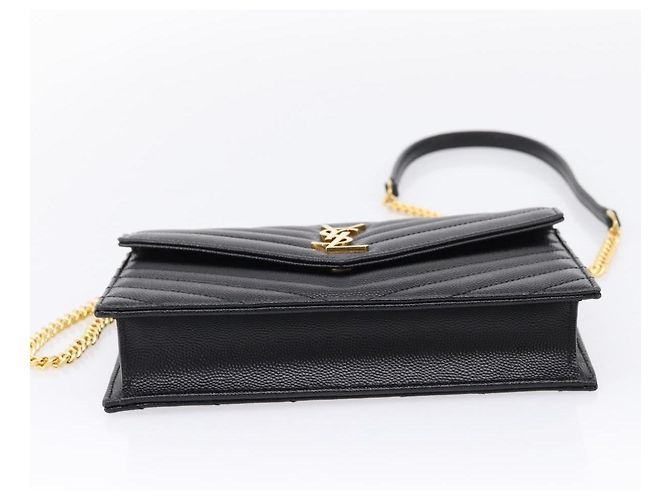 Autre Marque Borsa a tracolla con catena Saint Laurent in pelle nera e oro Auth BA15862M Nero D'oro - vista 9