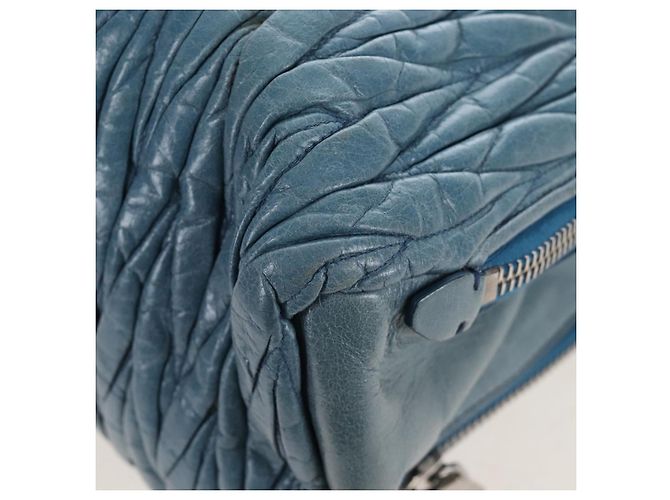 Sac à main Miu Miu Matelassé en cuir bleu argenté authentique 167678 - vue 11