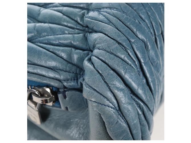 Sac à main Miu Miu Matelassé en cuir bleu argenté authentique 167678 - vue 12