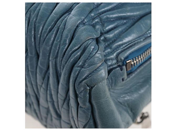 Sac à main Miu Miu Matelassé en cuir bleu argenté authentique 167678 - vue 13