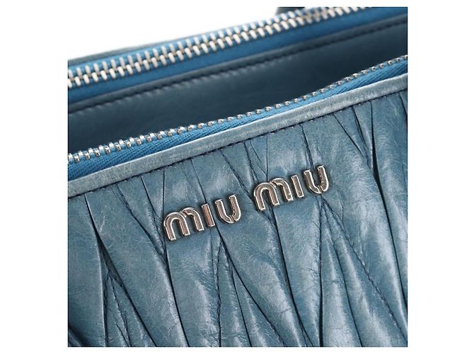 Sac à main Miu Miu Matelassé en cuir bleu argenté authentique 167678 - vue 14