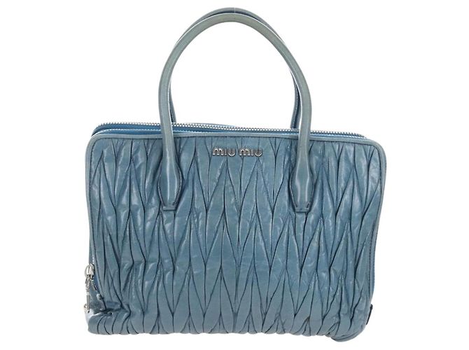 Sac à main Miu Miu Matelassé en cuir bleu argenté authentique 167678 - vue 2