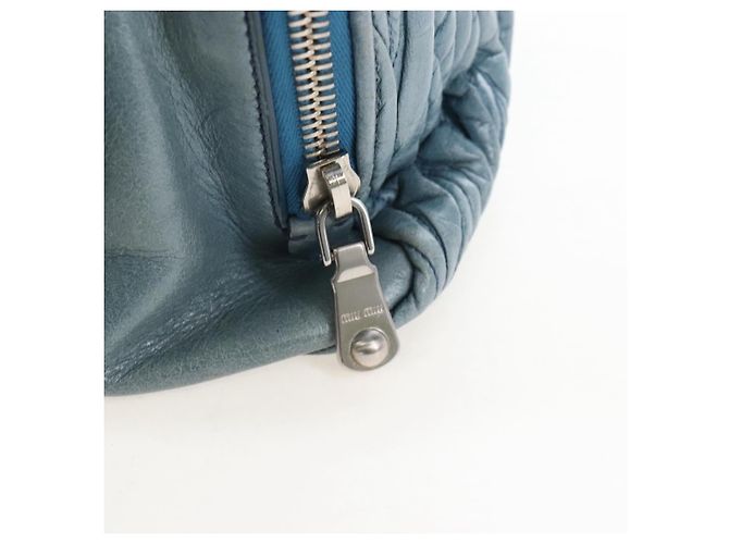 Sac à main Miu Miu Matelassé en cuir bleu argenté authentique 167678 - vue 20