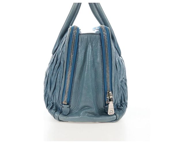 Sac à main Miu Miu Matelassé en cuir bleu argenté authentique 167678 - vue 5
